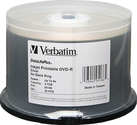 Verbatim 8x Dvd R Silver Inkjet Printable 50 Discs