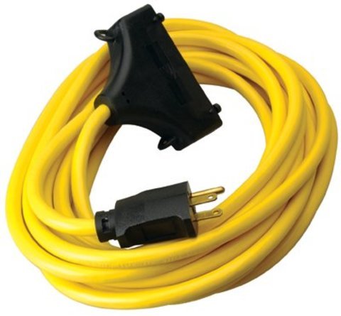 25FT Yellow Power Extension Cord NEMA 5-15P and NEMA 5-15R x 3